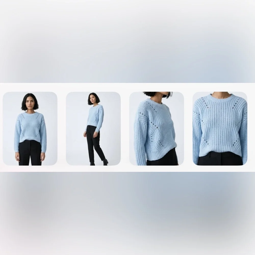 SO Light Blue Open-Knit Chunky Crewneck Sweater- Super Soft